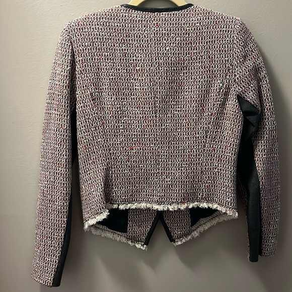 Rebecca Taylor Leather Trim Asymmetrical Zip Moto Blazer Jacket - Picture 3 of 15